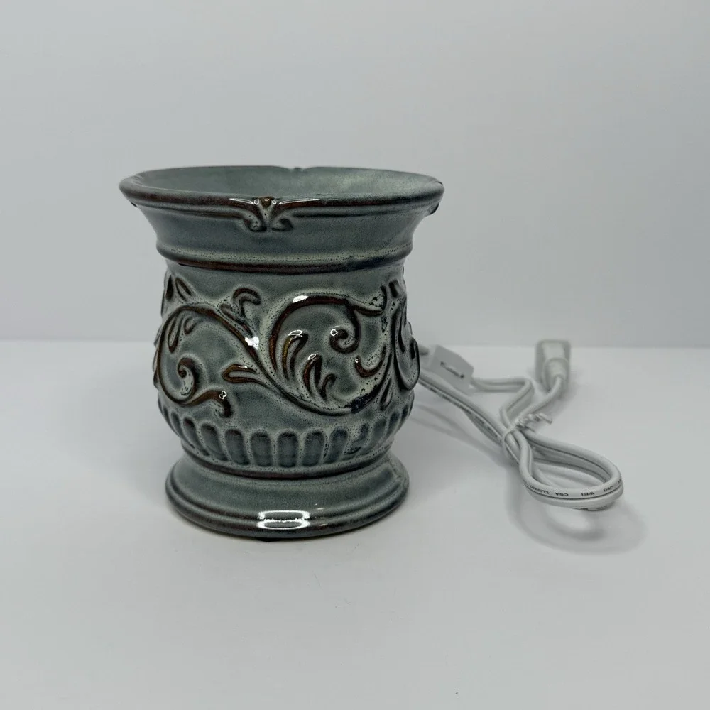 Yankee Candle Ceramic Electric Wax Warmer Antiqued Teal Brown Tested Working